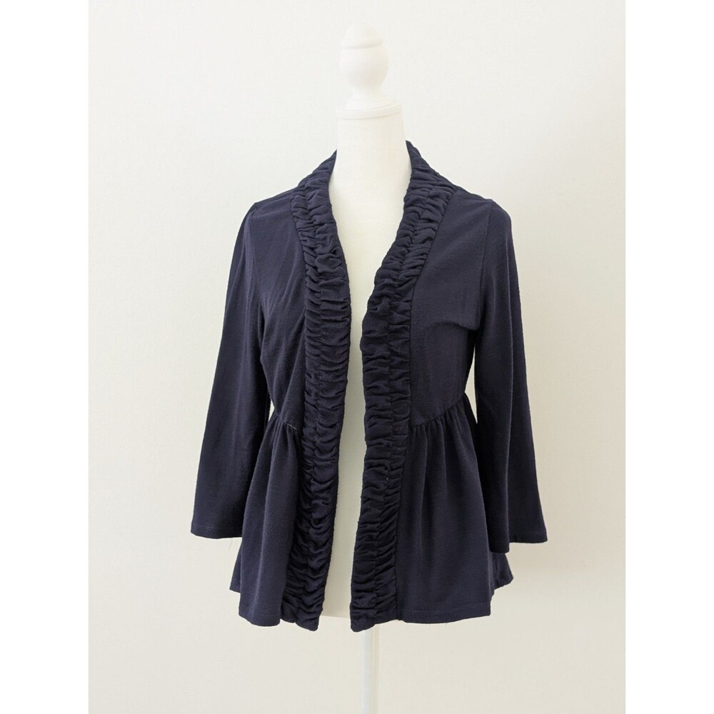 Forever Fashion Cardigan Women M Navy Blue Open-front Ruffled Trim Cover Up